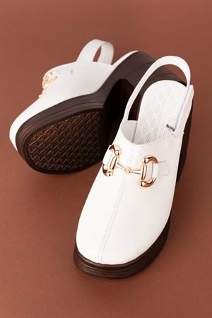 Gondol Kadın Hakiki Deri Platform Topuklu Tokalı Şık Sandalet msa.85 - Beyaz - 40